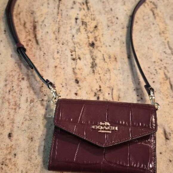 MINI ENVELOPE WALLET WITH STRAP (COACH CU175) GOLD/MERLOT - Picture 6 of 11